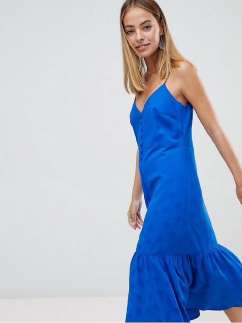 Asos Tank Dress Women 0 Blue Polka Dot Sleeveless V-Neck Maxi
